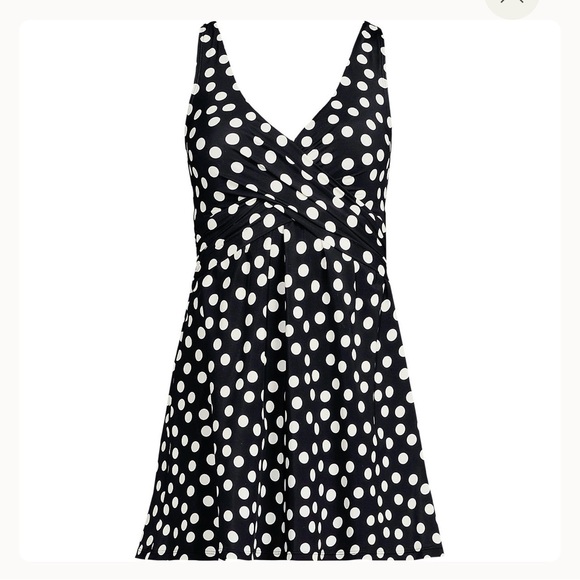 Lands' End Black and White One Piece Swimwear with Polka Dots - Picture 7 of 7